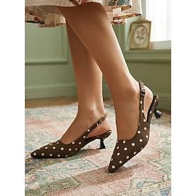 Dame vintage slingback pumps med polkaprikker fra 1950'erne - retro spidse kitten heels med elastisk bagrem til rockabilly-fester og te-gallaer elegant kontort