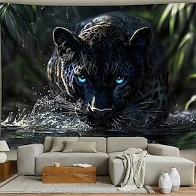 Black Panther Wall Tapestry, Blue Eye Jaguar Jungle Animal Wall Hanging for Bedroom Living Room Wildlife Decor