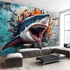 3D Shark Wall Tapestry, Great White Shark Breaking Wall Ocean Animal Wall Hanging for Boys Bedroom Living Room Decor