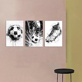 3 stk. vægkunstplakater, moderne lærredsmalerier uindrammet, drenge spiller fodbold, plakater og tryk til stue, bibliotek, kontor, café, bar, abstrakt kunst, p