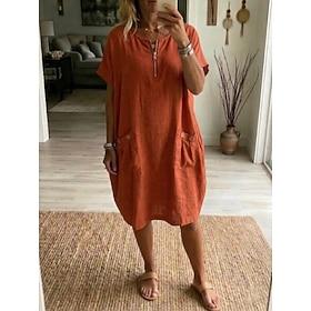 Women's Mini Dress A Line Dress Summer Dress Vacation Casual Boho Daily Holiday Summer Dress Loose Fit Plain Half Sleeve Crew Neck Blue Yellow Light Brown Oran