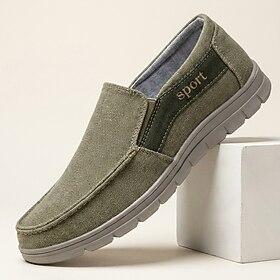 Herre olivengrønne slip-on casual loafers lette, komfortable vandresko bløde hverdagssko til daglig brug, rejser, kørsel, udendørs fritid og afslappet weekends