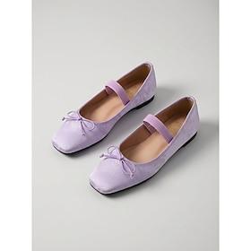 Women's Lavender Satin Ballet Flats - Elegant Square Toe Mary Janes with Elastic Strap Bow Detail for Daily Office, Casual Chic Spring Fashion