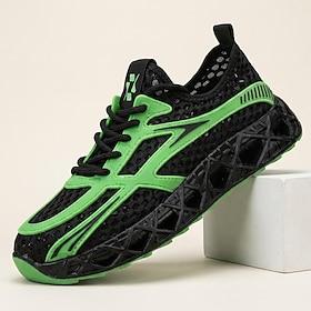 Men's Black and Green Athletic Sneakers Lightweight Breathable Lace-Up Running Walking Shoes Cushioned Sport Footwear for Jogging, Gym Training, Travel and Dai