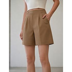 Dame 100% Bomull Burmuda shorts Afslappet Korte Høj Talje Helfarve Afslappet Rishvid Mørk Marineblå Brun Sommer
