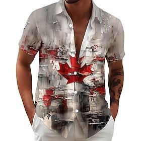 Canada Day Men's Maple Leaf Mountain National Flag Shirt Summer Shirt Button Up Shirt Short Sleeve Patriotic Outdoor Holiday Summer Spring Turndown 3D Print Co