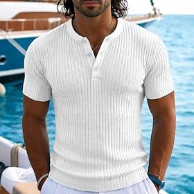 Men's Tee Top Short Sleeve Solid Color Fashion Designer Casual Patchwork Color Block Zipper Pocket Pullover Half Zip Henley Casual Daily Outdoor Summer White G