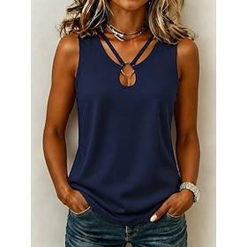 Women's Tank Top Criss-Cross Hollow Out Plain Fashion Stylish Classic Sleeveless V Neck Regular Tops Casual Daily Going out Black Red Navy Blue Orange Summer S