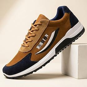 Men's Tan and Navy Casual Sneakers Lace-Up Lightweight Comfort Walking Shoes Sporty Low Top Footwear for Daily Wear, Travel, Weekend Outings and Smart Casual S
