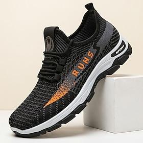 Herresneakers i sort og orange, lette, åndbare, snørebåndssko, polstrede sportssko til jogging, træning i fitnesscentret, rejser og dagligt aktivt tøj