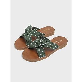 Women's Green Polka Dot Slide Sandals - Retro Bow Knot Flat Sandals with Crisscross Straps for Beach Vacations, Summer Outdoor Resorts Casual Seaside Walks
