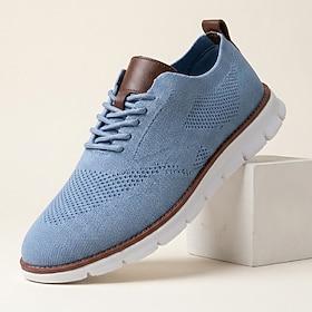 Herre lyseblå strikkede snøresneakers åndbare, lette, komfortable vandresko, afslappet, lav topfodtøj til daglig brug, rejser, pendling og weekendbrug