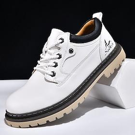 Herre hvide casual lædersneakers med snørebånd, lette, komfortable vandresko, robuste, smarte, casual fodtøj til daglig brug, rejser, pendling og weekendture