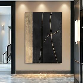 moderne tekstur guld og sort abstrakt lærred vægkunst lodrette striber maleri moderne boligindretning elegant metallisk accentkunst