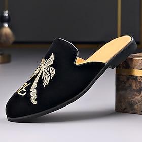 Men's Black Embroidered Mule Loafers Backless Smoking Slippers Elegant Slip-On Dress Shoes for Men, Perfect for Resort Evenings, Parties, Dinner Events and Fas