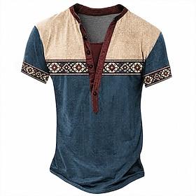 Men's Graphic American US Flag T Shirt Henley Shirt Tee Short Sleeve Designer Basic Classic Casual Daily Outdoor Summer Spring All Seasons Lake Blue Light Gree