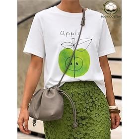 Dame 100% Bomull T-shirt Trykt mønster Blomstret Grafisk Årgang Stilfuld Klassisk Kortærmet Rund hals Lange toppe Afslappet Daglig Weekend Lysegrøn Sommer Forå