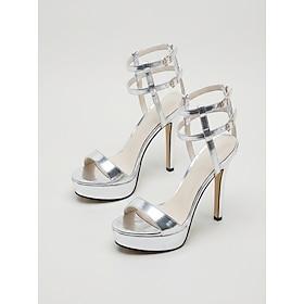Women's Silver Platform High Heel Sandals - Strappy Stiletto Heels for Cocktail Parties and Evening Events