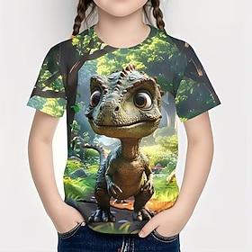 Girls' 3D Graphic Dinosaur T shirt Tee Short Sleeve 3D Print Summer Spring Sports Fashion Streetwear Kids 4-7 Years Crew Neck Casual Daily Outdoor Regular Fit
