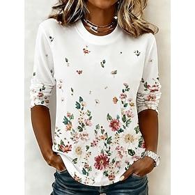 Påske Dame T-shirt Trykt mønster Blomstret Grafisk Planter Stilfuld Klassisk Moderne Langærmet Rund hals Almindelige toppe Afslappet Daglig Weekend Hvid Sommer