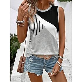 Women's Tank Top Graphic Geometric Vintage Stylish Classic Sleeveless Crew Neck Regular Tops Daily Blue Pink Gray Summer Spring
