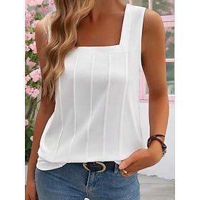 Women's Tank Top Tee Top Ruched Stylish Classic Sleeveless Square Neck Regular Tops Casual Daily White Yellow Pink Sky Blue Dark Gray Summer
