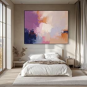Pastel Abstract Canvas Wall Art Abstract Pink Purple Black Painting Modern Textured Painting for Contemporary Home Decor