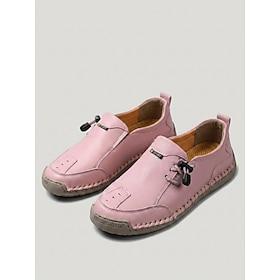 Women's Pink Comfort Casual Shoes - Lightweight All-Day Comfort Elastic Lace Flat Shoes with Non-Slip Stitched Sole for Walking, Outdoor, Travel Casual Wear
