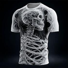 Herre Dødningehoveder Ben T-shirt Kortærmet T-shirt 3D-udskrivning Rund hals Skjorte Gotisk Gade Mørk fest Sort Hvid Lyserød Alle årstider Tøj S M L XL XXL XXX