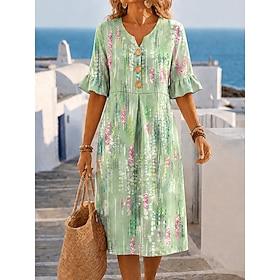 Women's Midi Dress Sundress A Line Dress Summer Dress Vacation Casual Daily Beach Holiday Regular Fit Graphic Abstract Half Sleeve V Neck Blue Pink Green Summe