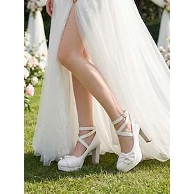 Women's White Platform High Heel Shoes - Elegant Bridal Heels for Garden Weddings
