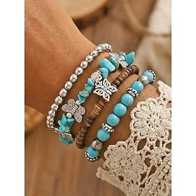Boho turkis armbåndssæt til kvinder - flerlags perlebesatte stabelbare armbånd med sommerfuglevedhæng Legeringsdetaljer til sommerferie på stranden, daglig afs