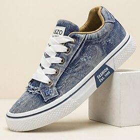 Men's Blue Denim Casual Sneakers Lace-Up Lightweight Comfort Walking Shoes Trendy Low Top Footwear for Daily Wear, Travel, Weekend Outings and Street Style
