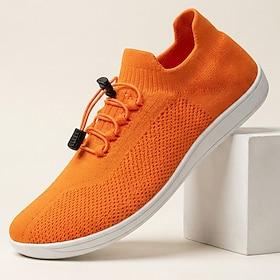Men's Orange Knit Slip-On Sneakers Lightweight Breathable Comfort Walking Shoes Casual Low Top Footwear for Daily Wear, Travel, Commuting and Weekend Leisure