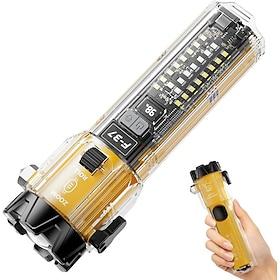 Emergency Flashlight for Car, Seatbelt Cutter Window Breaker, Flashlight Multifunctional Tool, Glass Hammer, Bright Solar Torch, USB-C Rechargeable, Rescue Ala