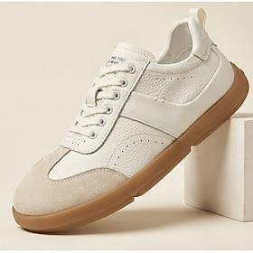 Men's White Casual Sneakers Lace-Up Lightweight Comfort Walking Shoes Minimalist Low Top Footwear for Daily Wear, Travel, Weekend Outings and Smart Casual Styl