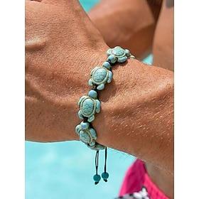 Men's Bohemian Resin Turtle Beaded Adjustable Pull Cord Bracelet, Handmade Beach Vacation  Casual Daily Wear Accessory