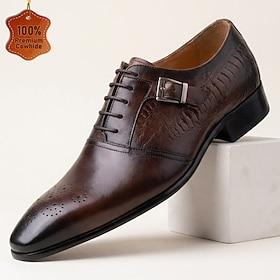 Men's Brown Buckle Strap Dress Shoes, Pointed Toe Formal Leather Shoes for Gentlemen, Business Office, Wedding, Party and Evening Events