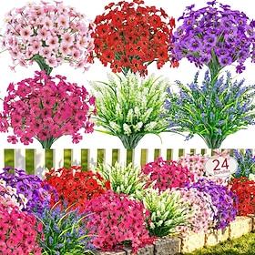 24 bundter kunstige blomster til udendørs brug falske forårsblomster planter UV-bestandige til hjemmet, haven, verandaen, vinduet, bryllupsdekoration
