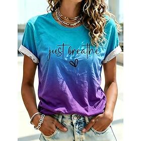 Women's T Shirt Print Graphic Gradient Stylish Casual Short Sleeve Crew Neck Regular Tops Casual Daily Blue Purple Orange Green Summer Spring