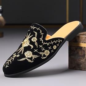 Men's Black Embroidered Mule Loafers Slip-On Dress Shoes Luxe Statement Footwear for Stylish Men, Weddings, Banquets, Parties, Prom and Evening Events