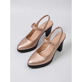 dame champagneguldfarvede slingback pumps - elegante høje blokhæle med plateau Smykkevedhæng til business casual, kontormøder professionelle arbejdsarrangement