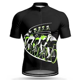 Men Cycling Jersey Cartoon Short Sleeve Bike Jersey Top with 3 Rear Pockets UV Resistant Quick Dry With Pockets Front Zipper Sports Green Clothing Apparel