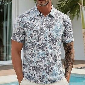 Herre Blomstret Hawaii poloskjorter Kortærmet Polo skjorter Knaphul Afslappet atletiktøj Ferietøj 3D-udskrivning Knapper Forår sommer Blå Grøn