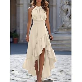 Women's Maxi Dress Summer Dress Ruffle Dress Elegant Basic Classic Vacation Party Regular Fit Plain Sleeveless Halter Neck Black Navy Blue Apricot Grey Summer