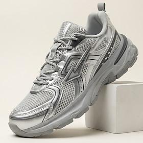 Men's Gray Athletic Sneakers Lightweight Breathable Mesh Lace-Up Running Walking Shoes Cushioned Sport Footwear for Jogging, Gym Training, Travel and Daily Act
