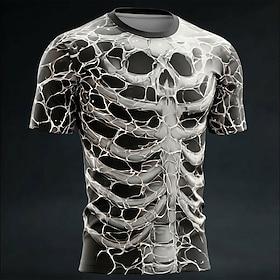 Herre Dødningehoveder Ben T-shirt Kortærmet T-shirt 3D-udskrivning Rund hals Skjorte Gotisk Gade Mørk fest Hvid 1 Sort Hvid Alle årstider Tøj S M L XL XXL XXXL