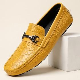 Herre gule krokodilleprægede loafers slip-on lette smarte afslappede sko herresko til fester, banketter, kørsel og stilfuld hverdagsbrug
