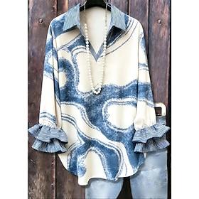 Women's Shirt Casual Shirt Elegant Bohemia Active 3/4 Length Sleeve V Neck Long Tops Casual Blue Black And White White and Blue Orange Summer Spring Fall Winte