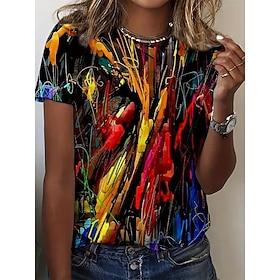 Women's T Shirt Print Graphic Gradient Abstract Elegant Vintage Stylish Short Sleeve Long Sleeve Crew Neck Round Neck Regular Tops Casual Daily Blue Black and